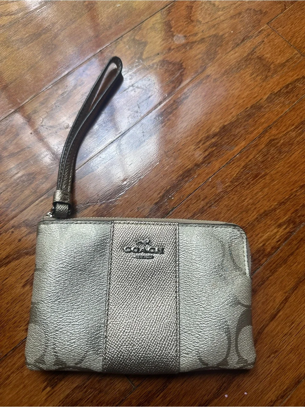 Coach Silver Metallic Signature Wristlet